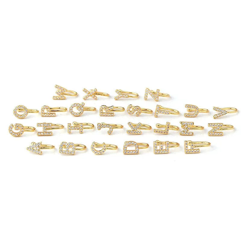 Chic CZ Inlaid Initial Letter Non Piercing Nose Cuff Nose Ring