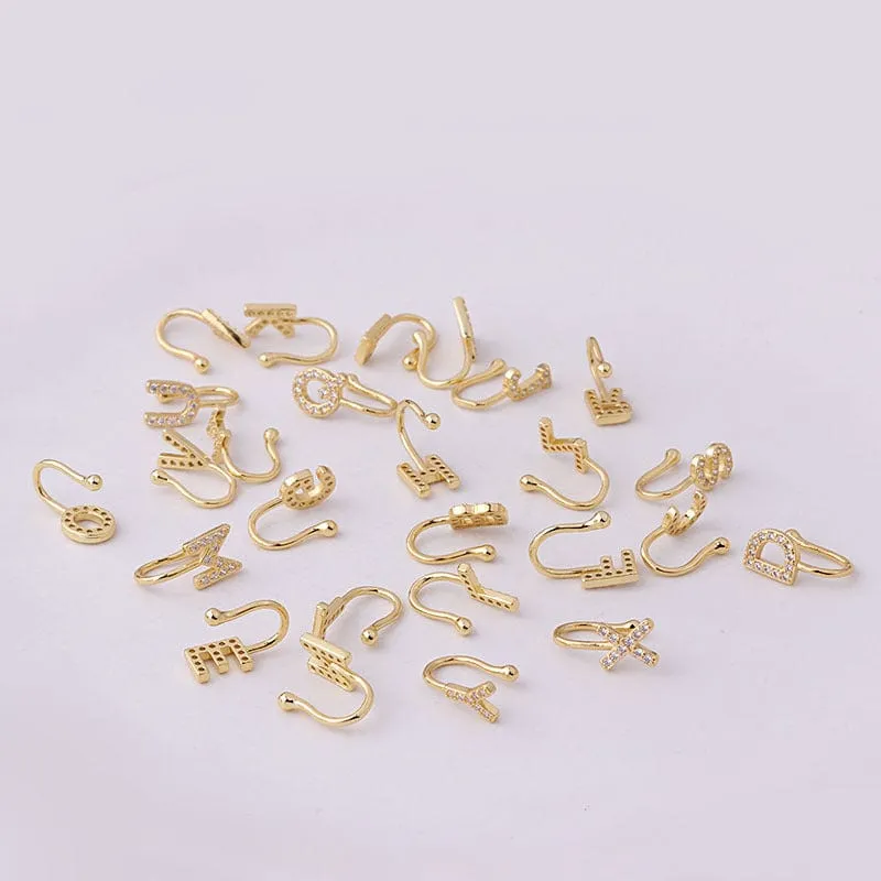 Chic CZ Inlaid Initial Letter Non Piercing Nose Cuff Nose Ring