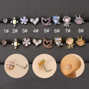 Chic CZ Inlaid Opal Astronaut Alien Floral Heart Nose Piercing Nose Stud