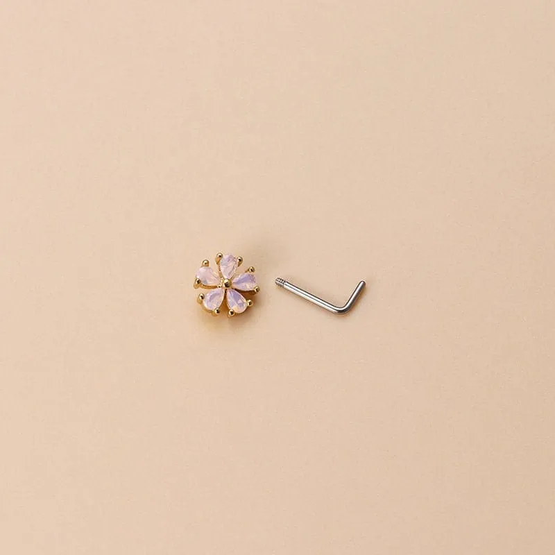 Chic CZ Inlaid Opal Astronaut Alien Floral Heart Nose Piercing Nose Stud