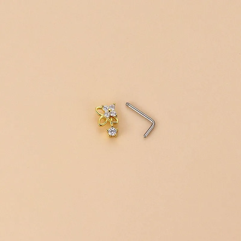 Chic CZ Inlaid Stainless Steel Floral Angel Wings Heart Nose Piercing Nose Stud