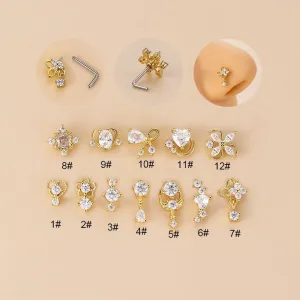 Chic CZ Inlaid Stainless Steel Floral Angel Wings Heart Nose Piercing Nose Stud