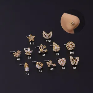 Chic Gold Silver Plated CZ Inlaid Stainless Steel Nose Piercing Nose Stud