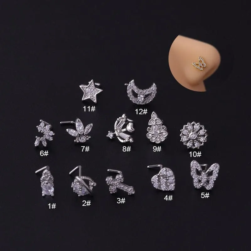 Chic Gold Silver Plated CZ Inlaid Stainless Steel Nose Piercing Nose Stud