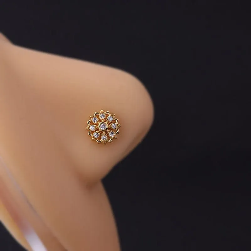Chic Gold Silver Plated CZ Inlaid Stainless Steel Nose Piercing Nose Stud