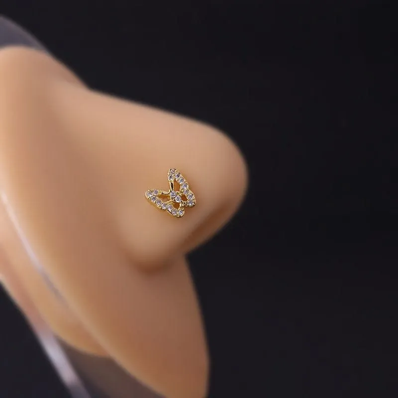 Chic Gold Silver Plated CZ Inlaid Stainless Steel Nose Piercing Nose Stud