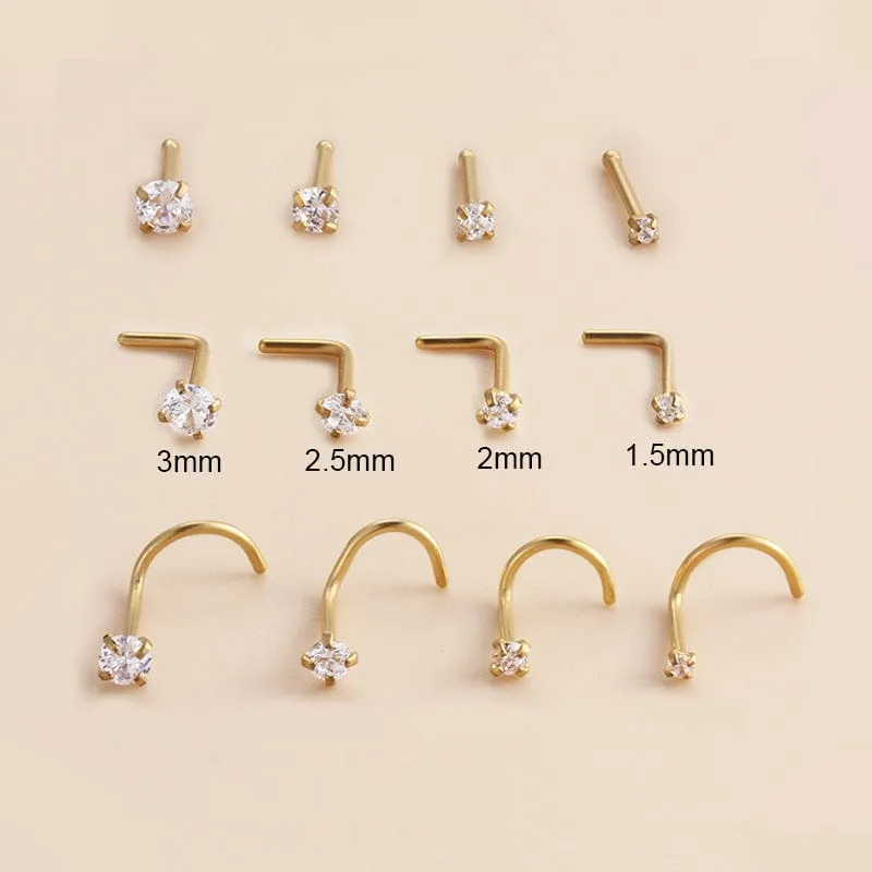 Chic Minimalist Cubic Zirconia Stainless Steel Nose Piercing Nose Stud