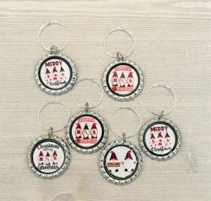 Christmas Gnomies Wine Charms, Set of 7