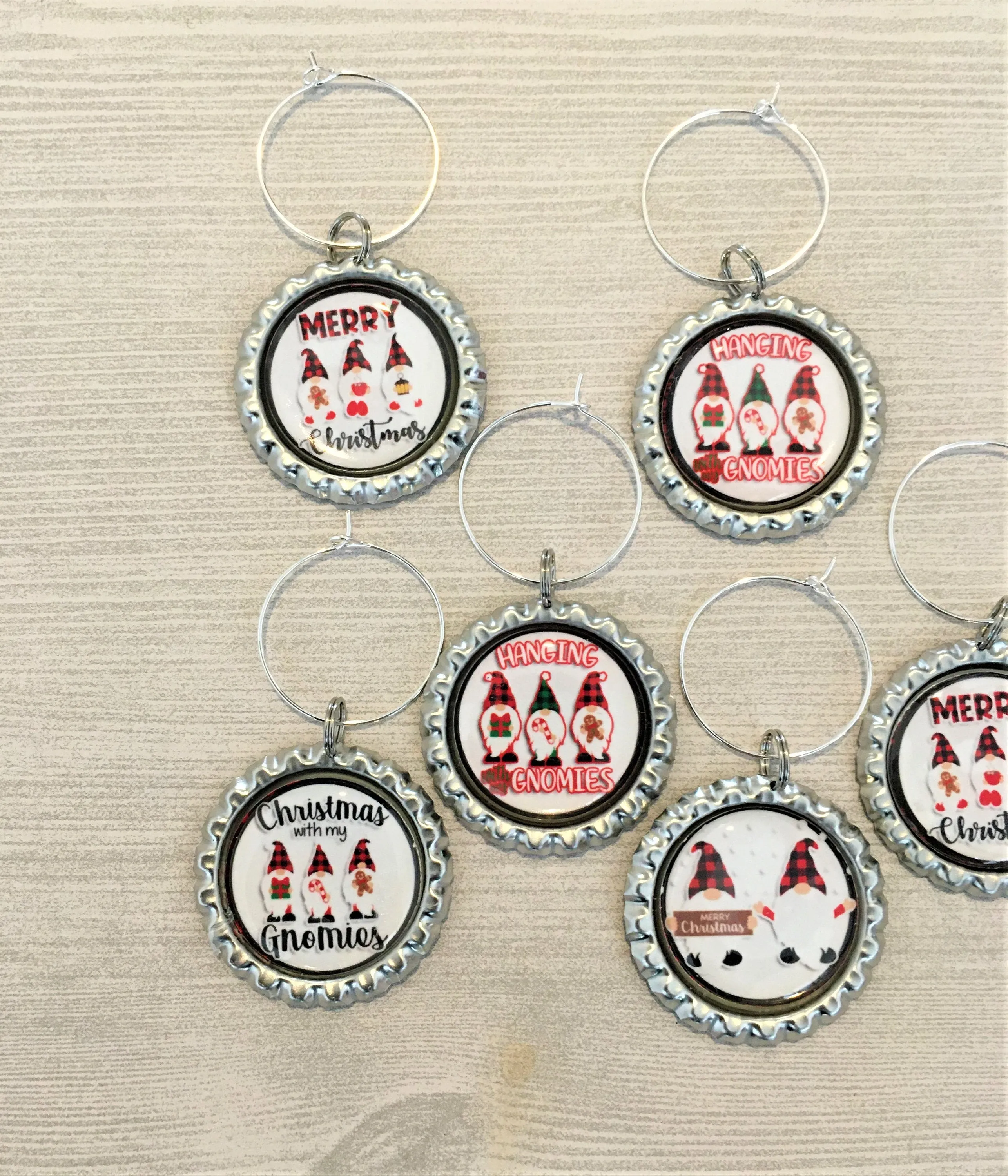 Christmas Gnomies Wine Charms, Set of 7