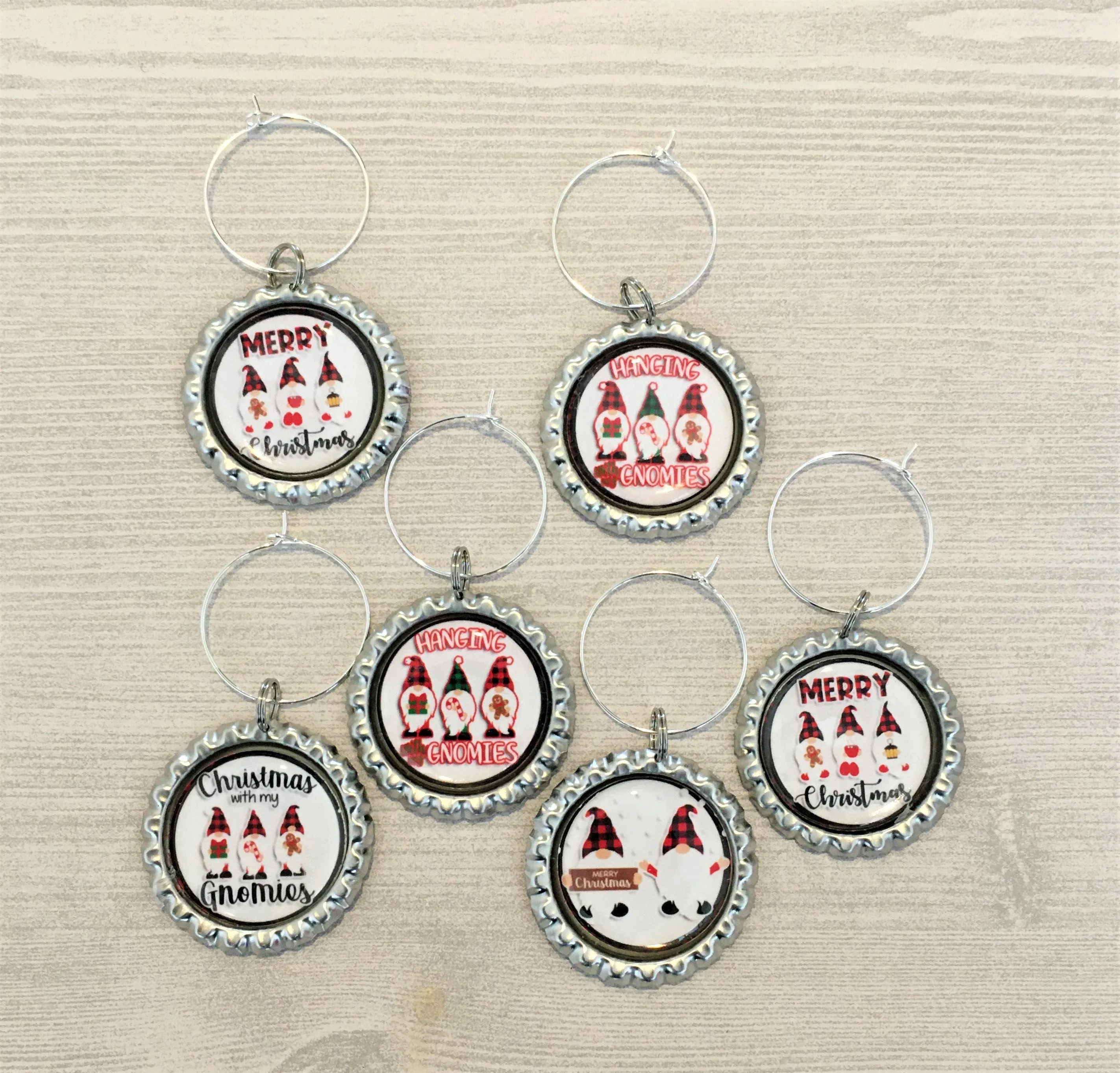 Christmas Gnomies Wine Charms, Set of 7