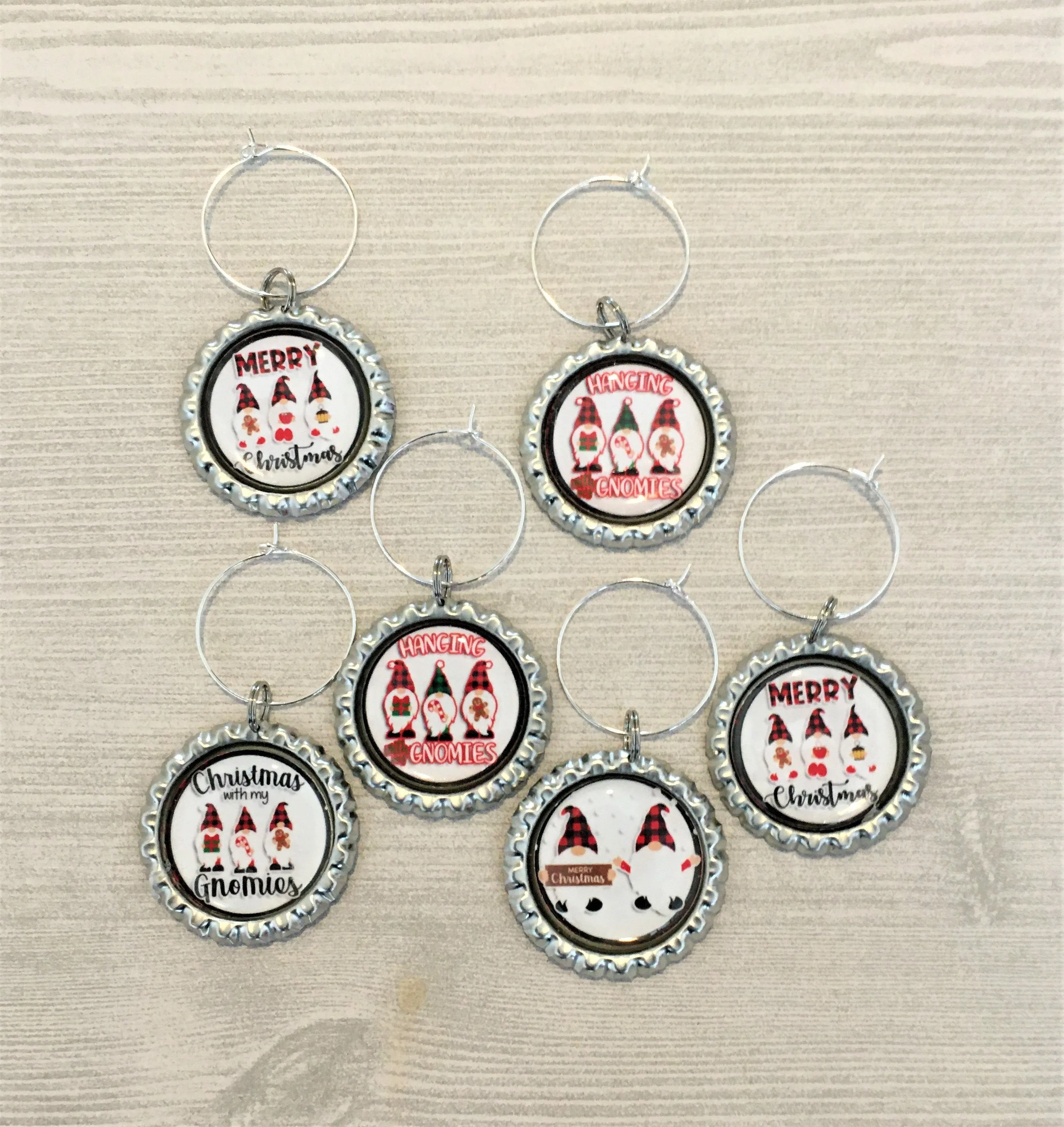 Christmas Gnomies Wine Charms, Set of 7