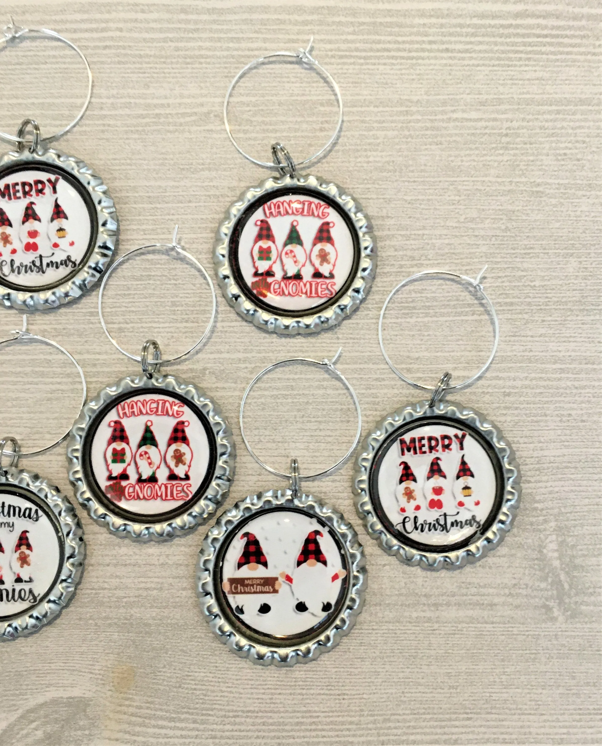 Christmas Gnomies Wine Charms, Set of 7