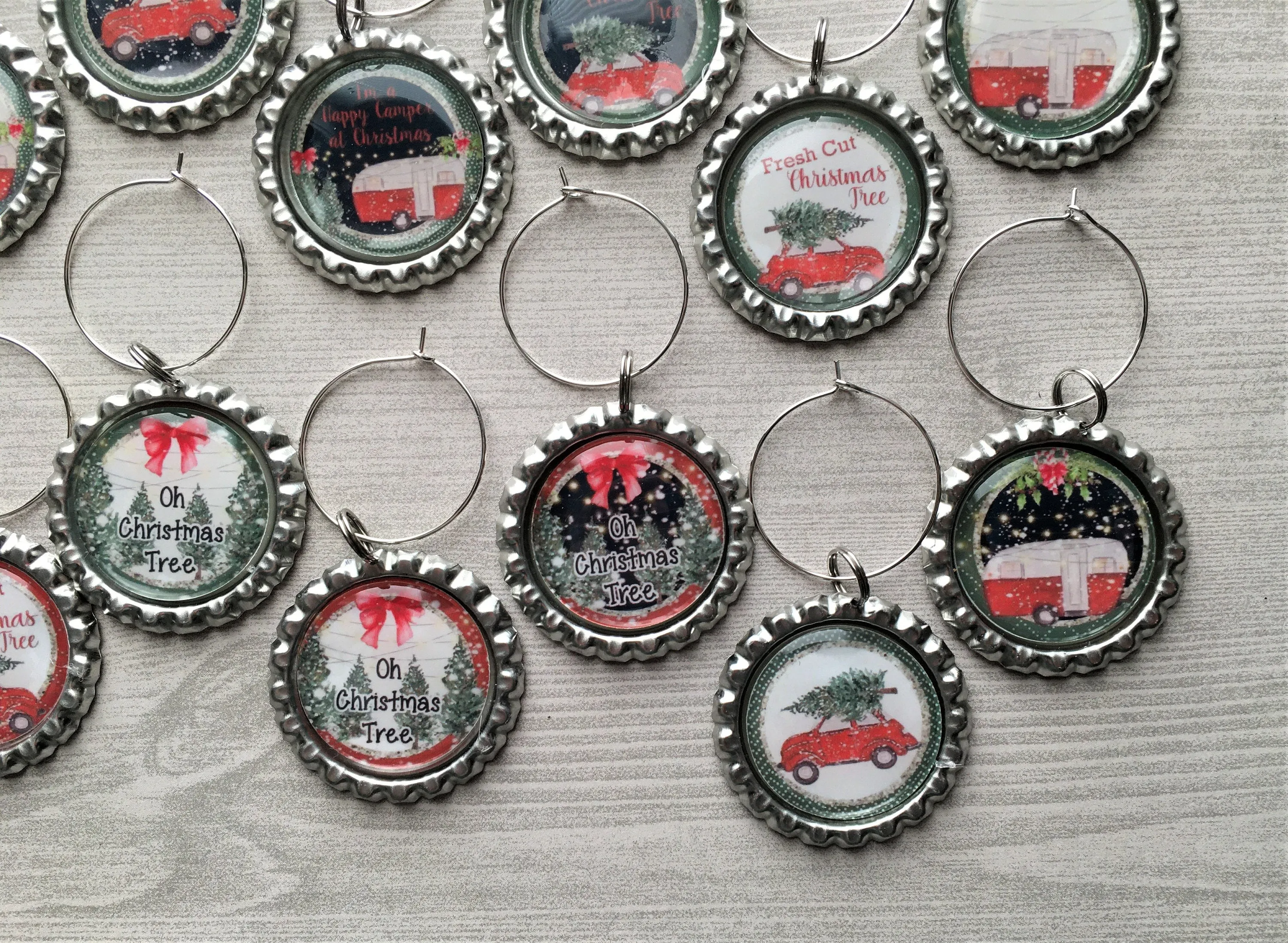 Christmas Wine Charms, Set of 12