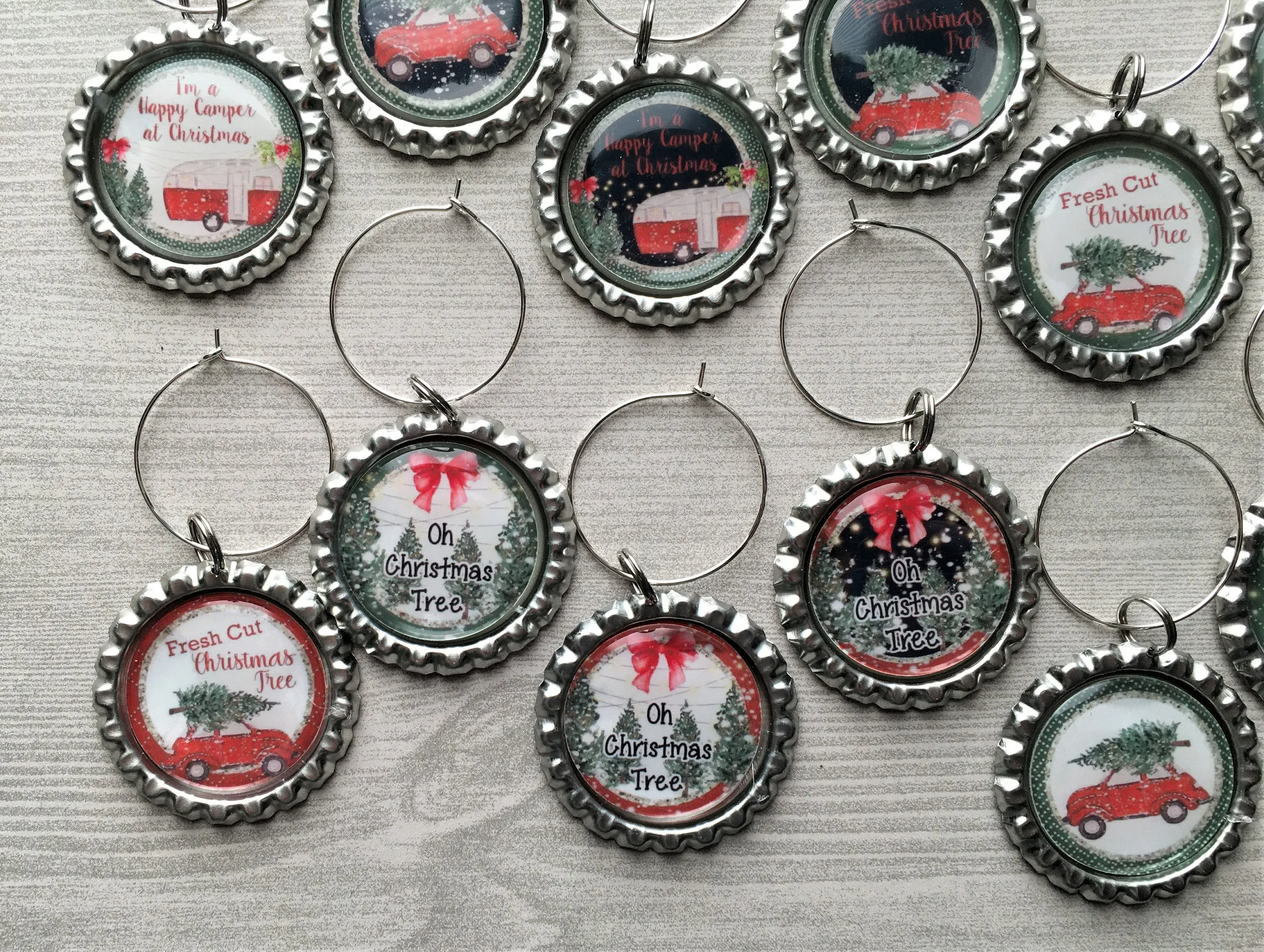 Christmas Wine Charms, Set of 12