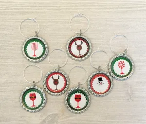Christmas Wine Charms, Set of 7