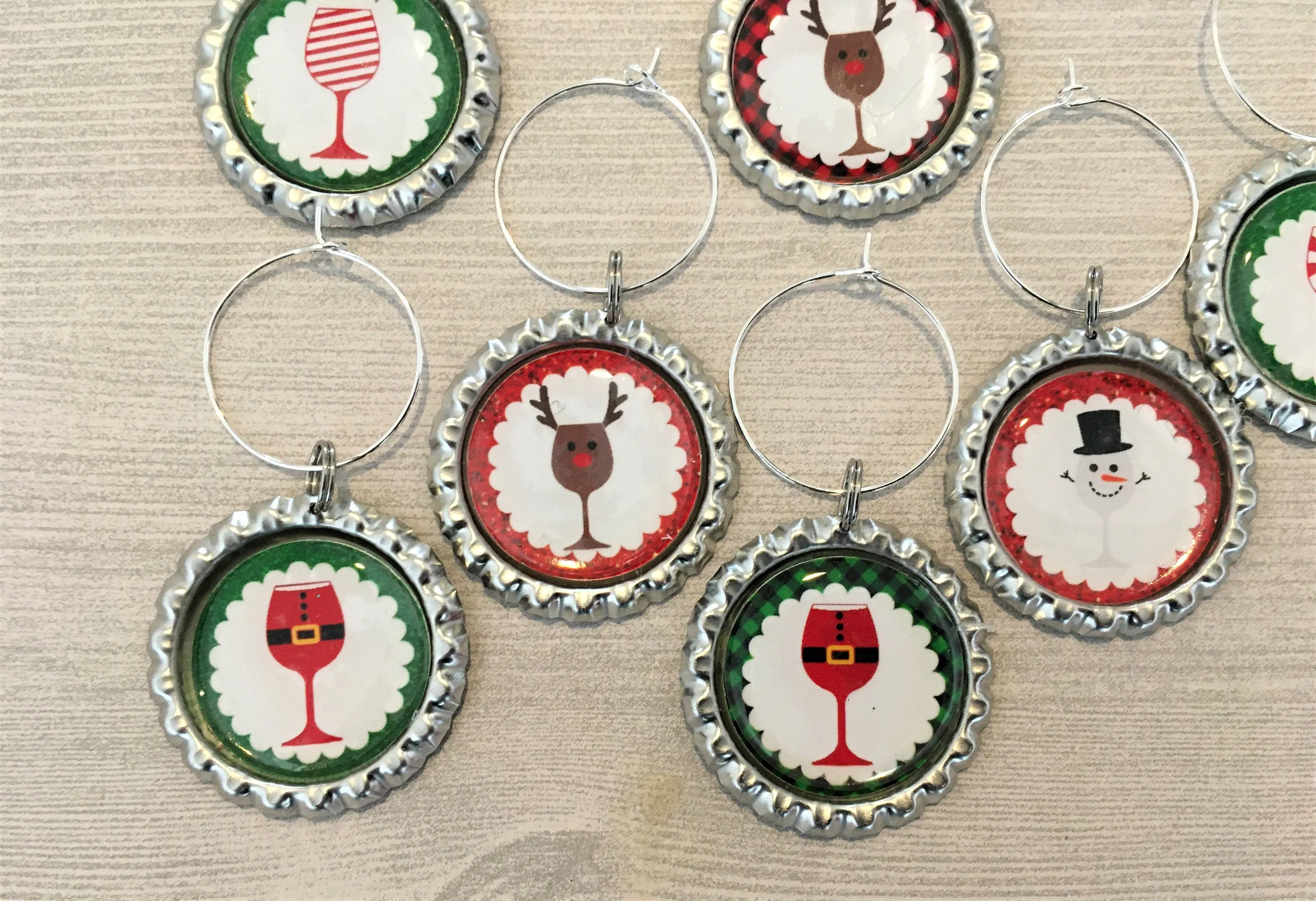 Christmas Wine Charms, Set of 7