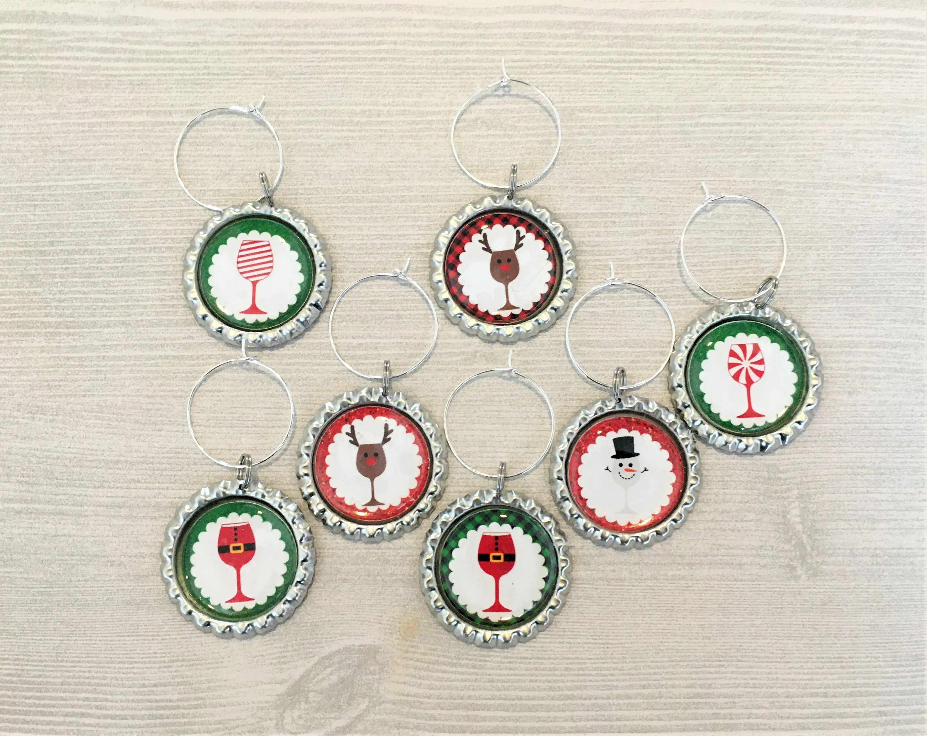 Christmas Wine Charms, Set of 7