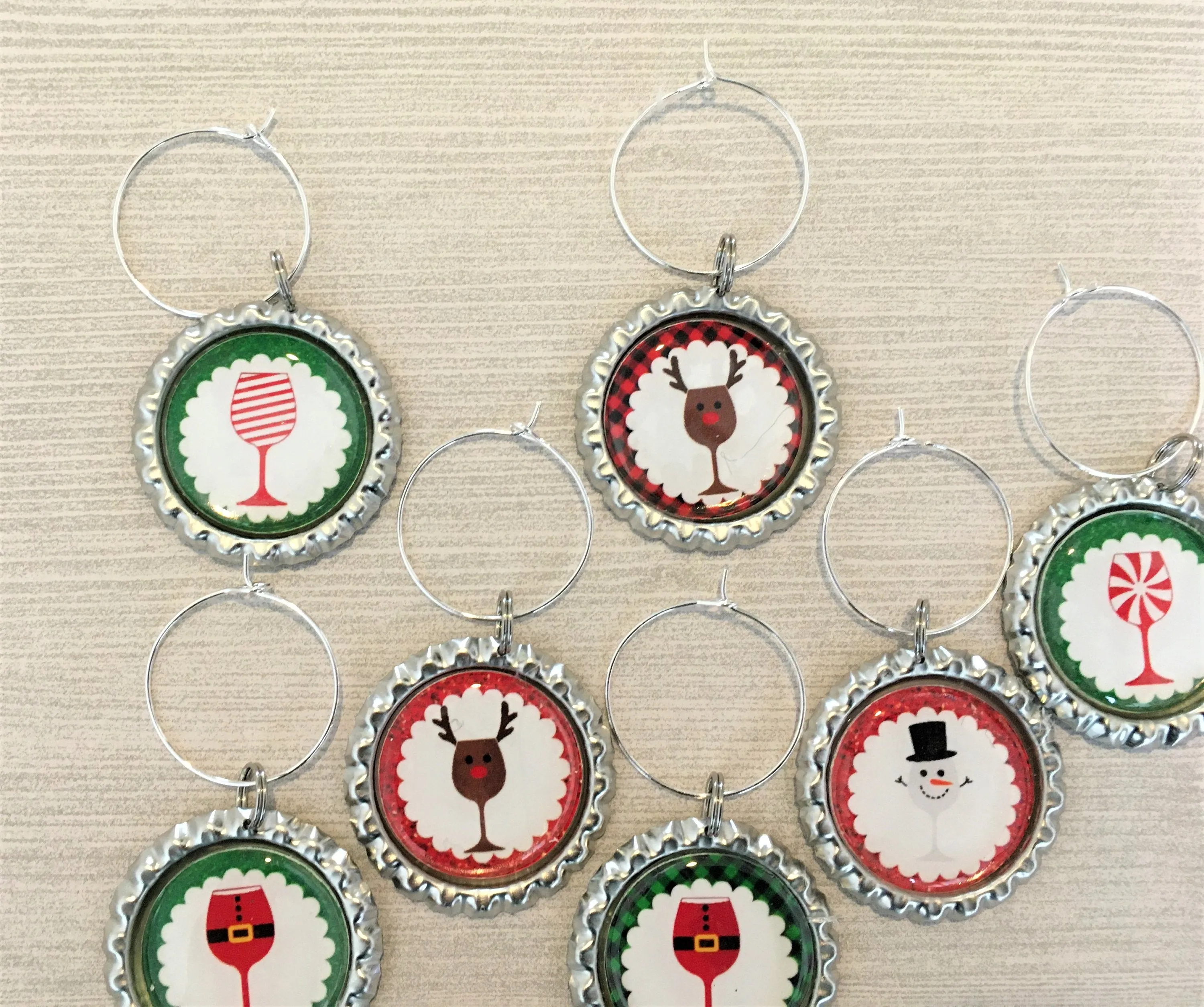 Christmas Wine Charms, Set of 7