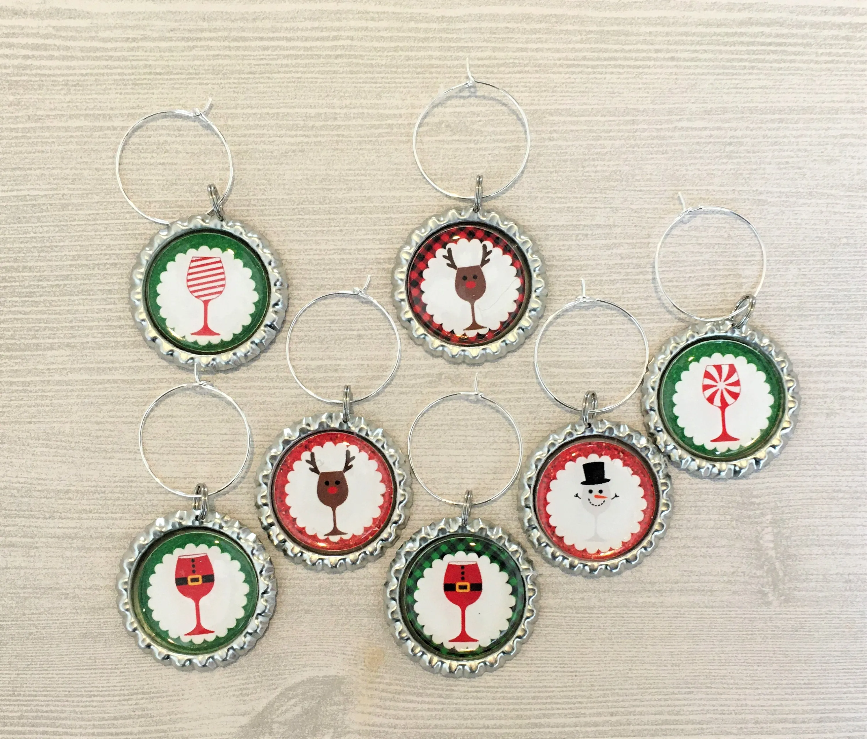 Christmas Wine Charms, Set of 7