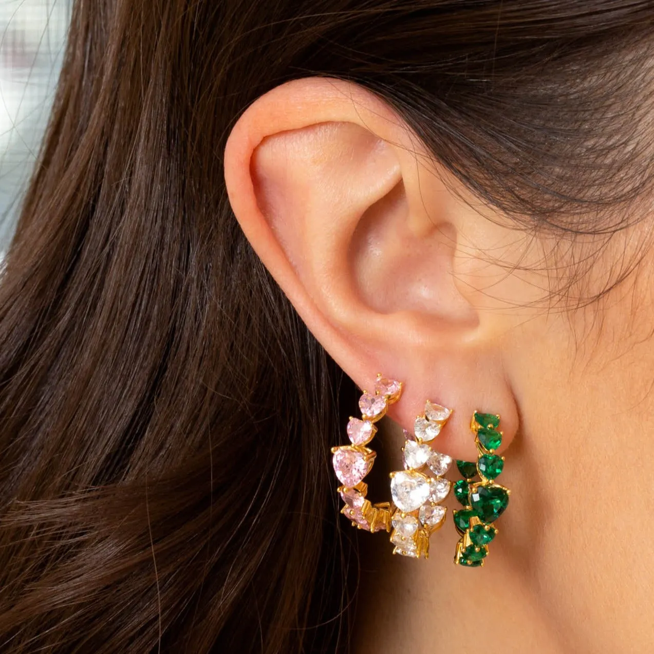 Chunky CZ Heart Hoop Earring