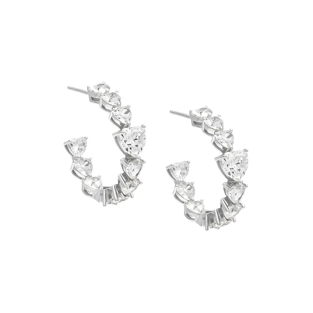 Chunky CZ Heart Hoop Earring