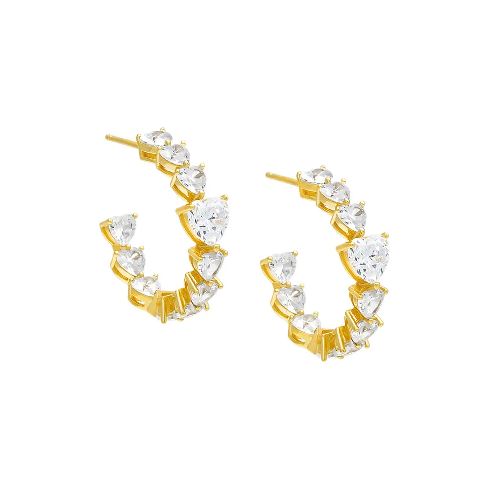 Chunky CZ Heart Hoop Earring