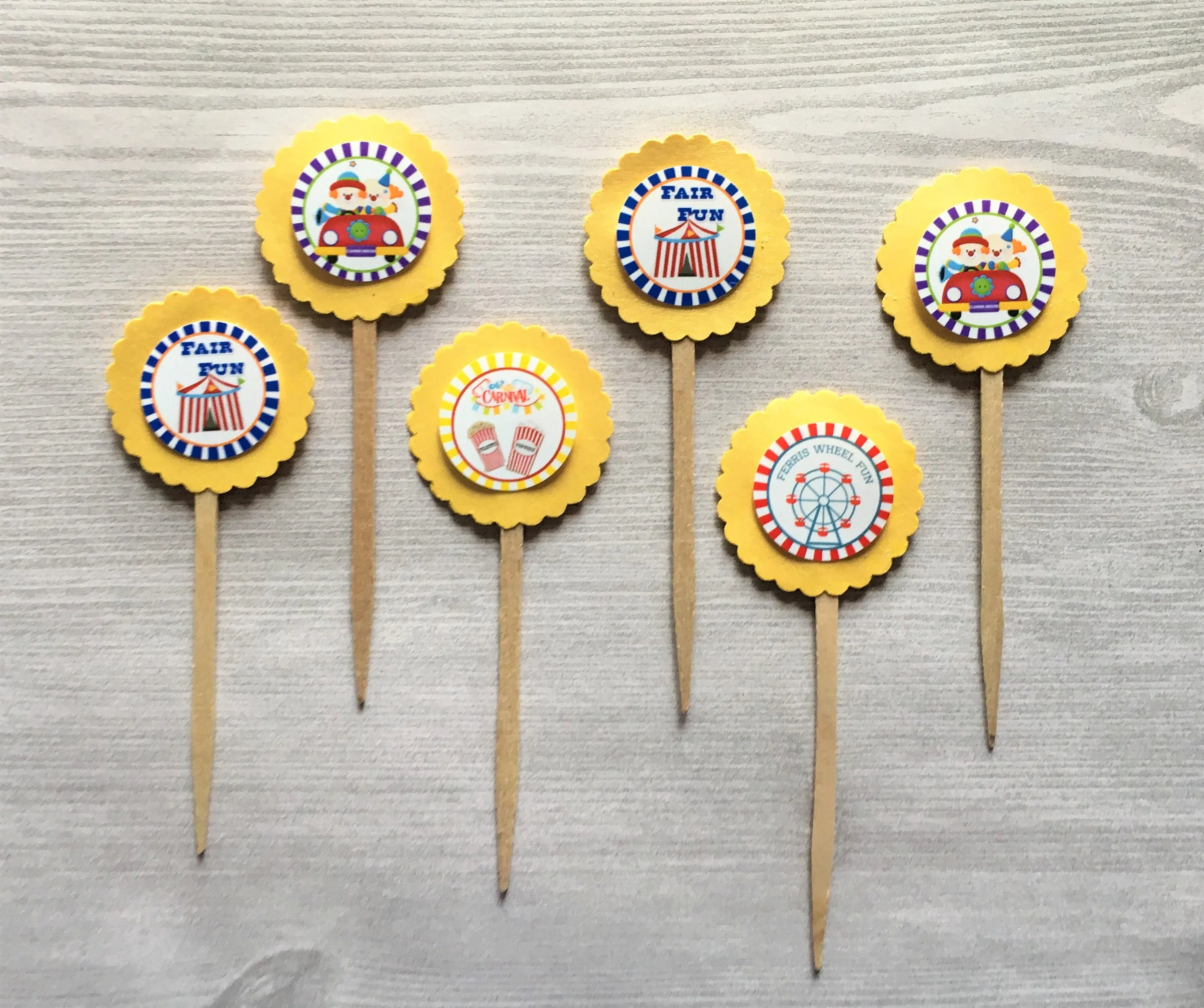 Circus Themed Cupcake Toppers, Set of 6