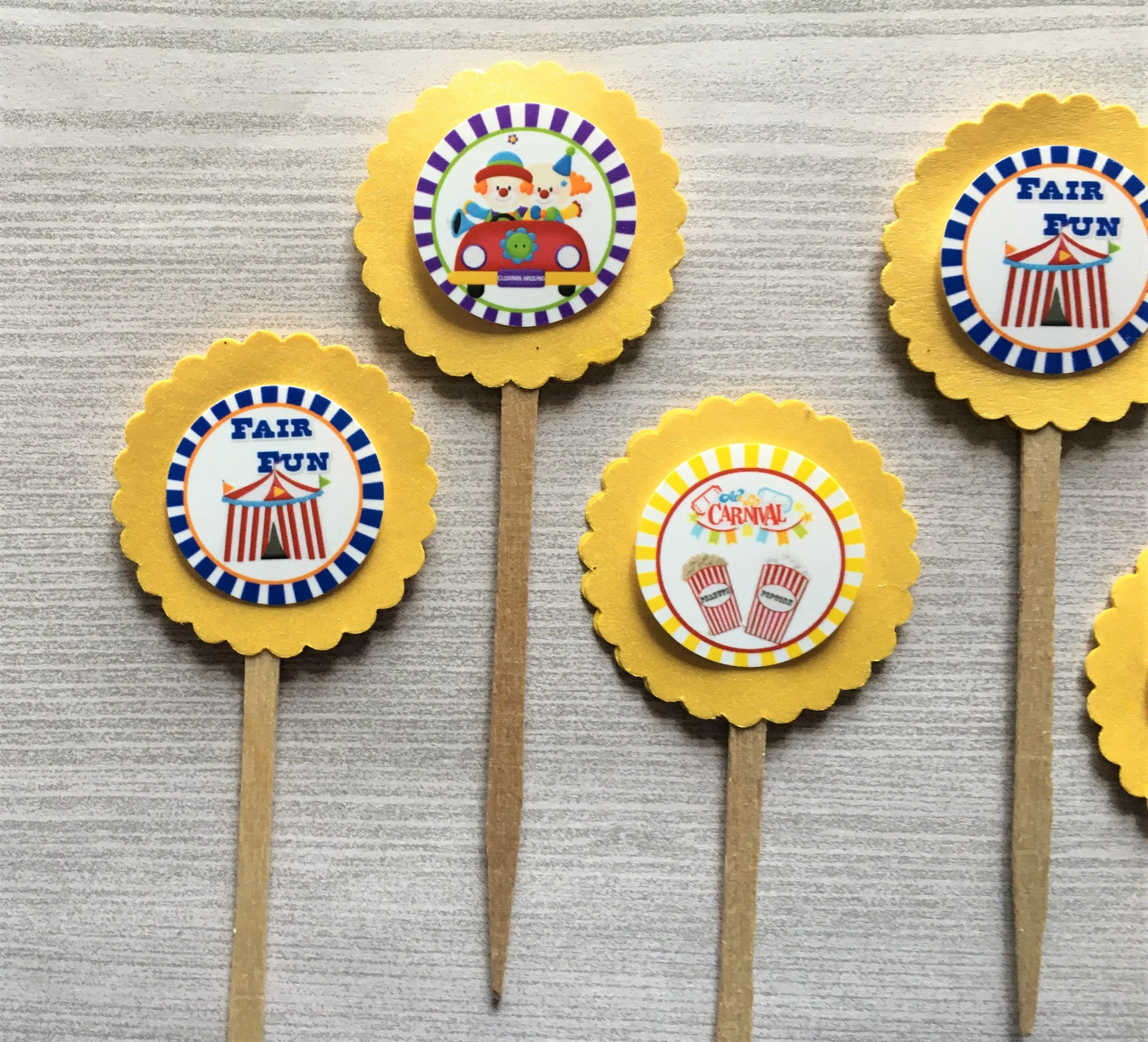 Circus Themed Cupcake Toppers, Set of 6