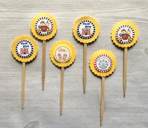 Circus Themed Cupcake Toppers, Set of 6
