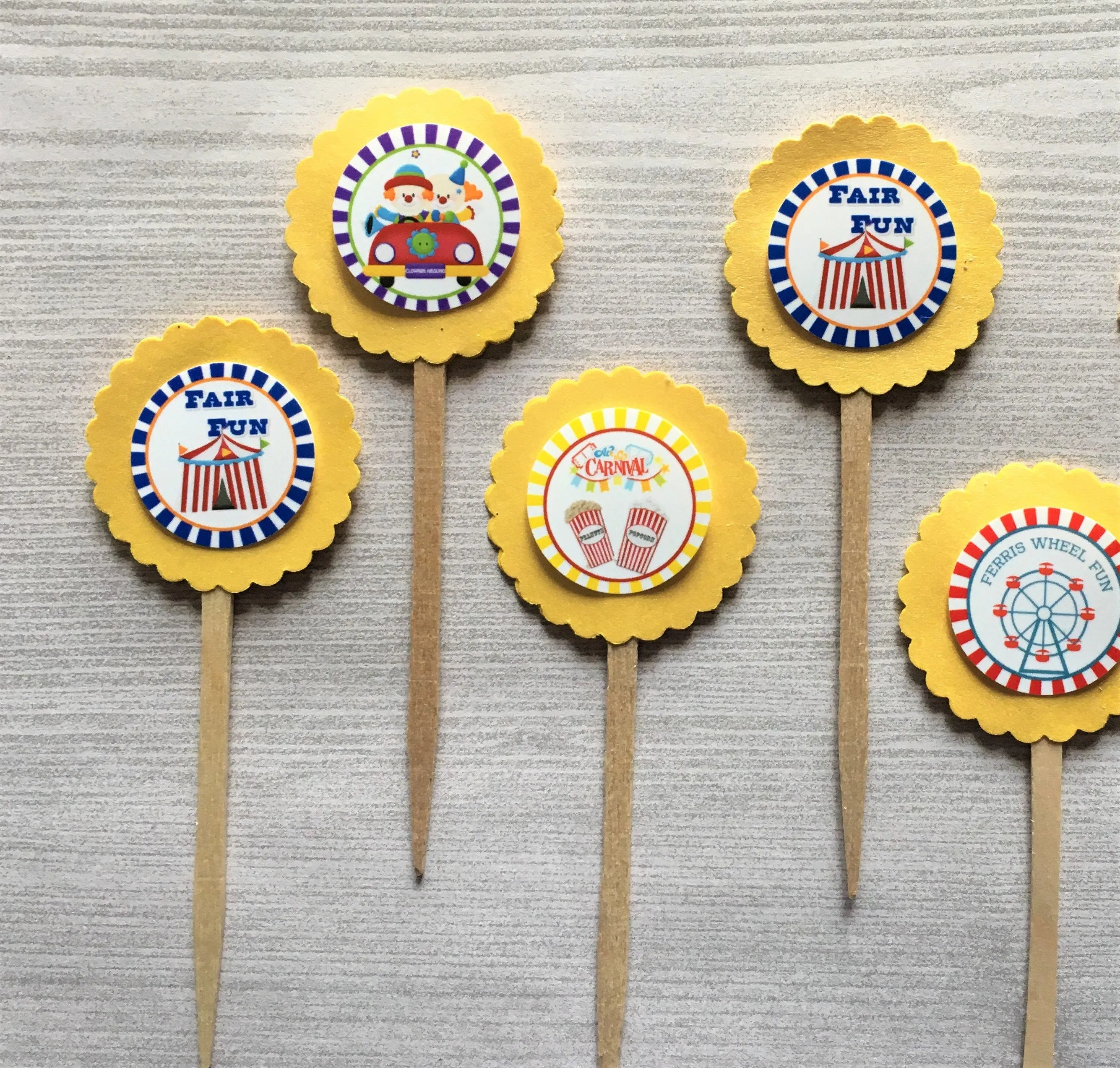 Circus Themed Cupcake Toppers, Set of 6