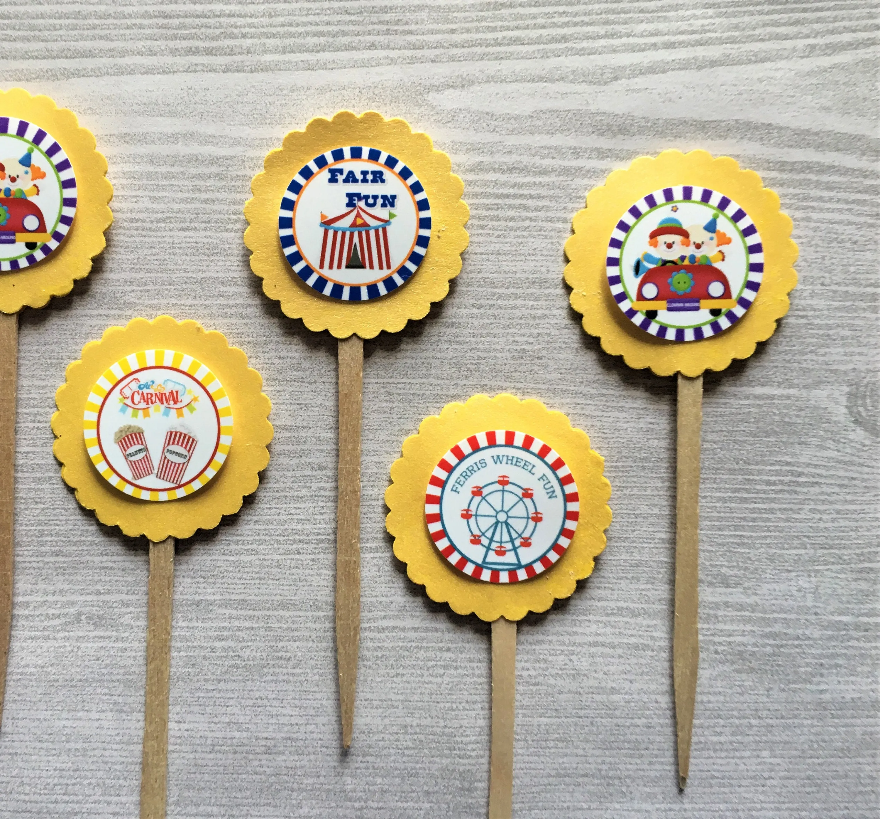 Circus Themed Cupcake Toppers, Set of 6