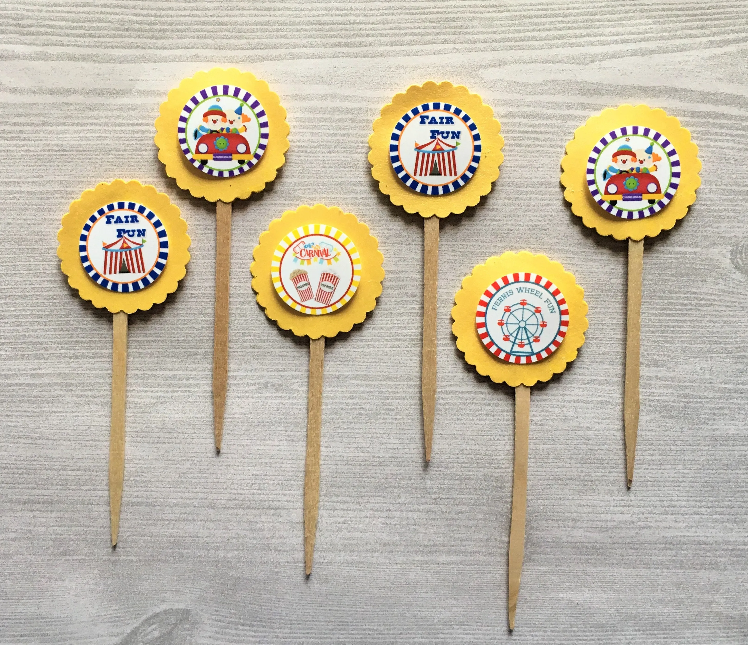 Circus Themed Cupcake Toppers, Set of 6