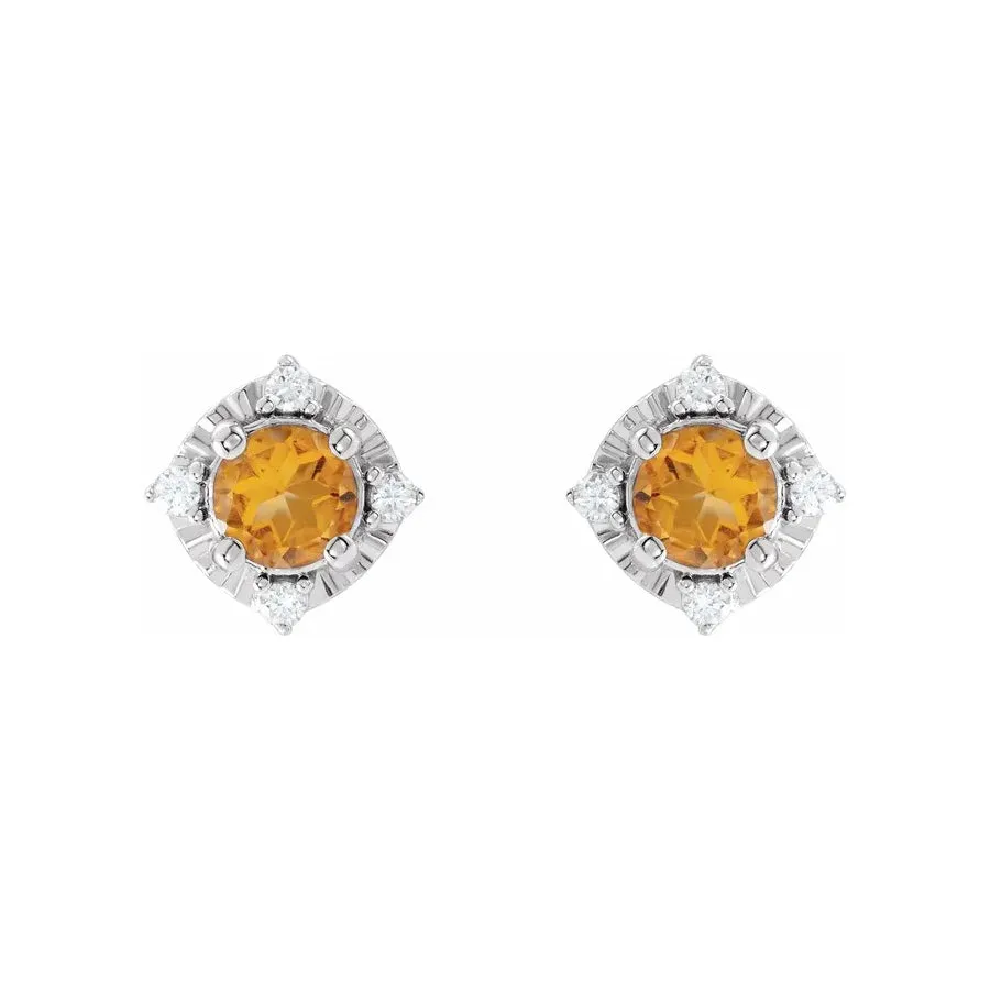 Citrine Earrings with Diamonds