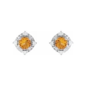 Citrine Earrings with Diamonds