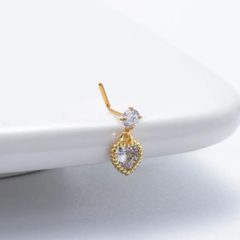 Classic CZ Inlaid Waterdrop Square Dangle Stainless Steel Nose Piercing Nose Stud