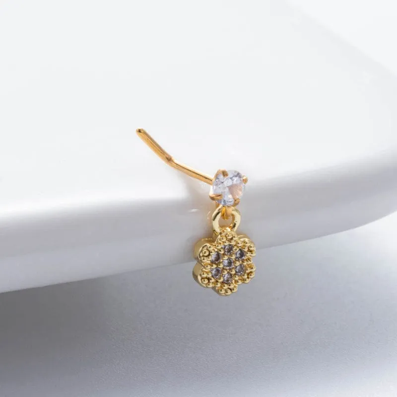 Classic CZ Inlaid Waterdrop Square Dangle Stainless Steel Nose Piercing Nose Stud
