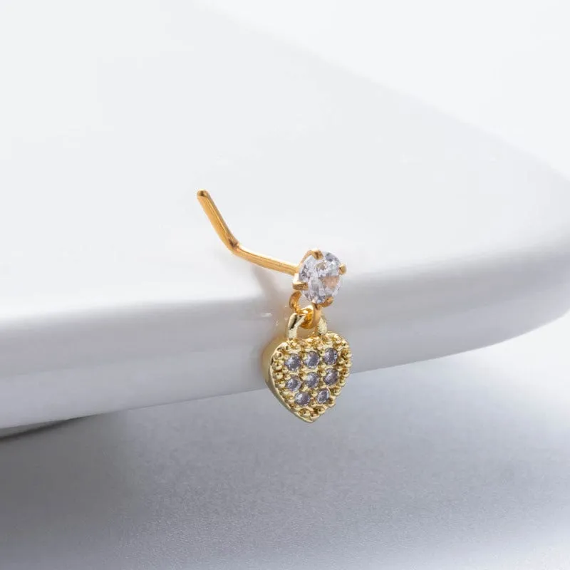 Classic CZ Inlaid Waterdrop Square Dangle Stainless Steel Nose Piercing Nose Stud