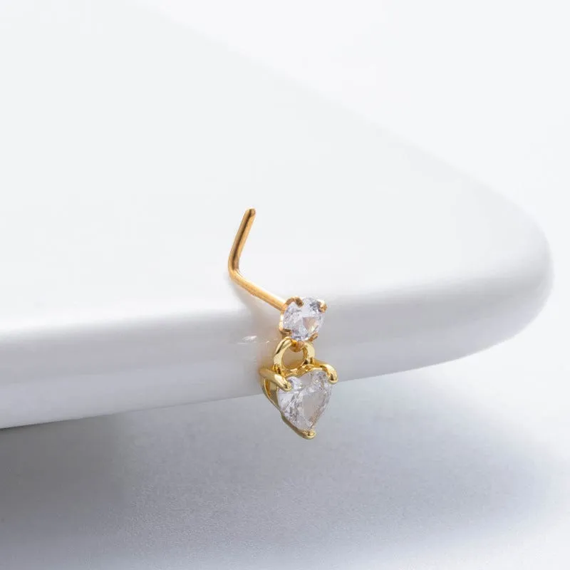 Classic CZ Inlaid Waterdrop Square Dangle Stainless Steel Nose Piercing Nose Stud