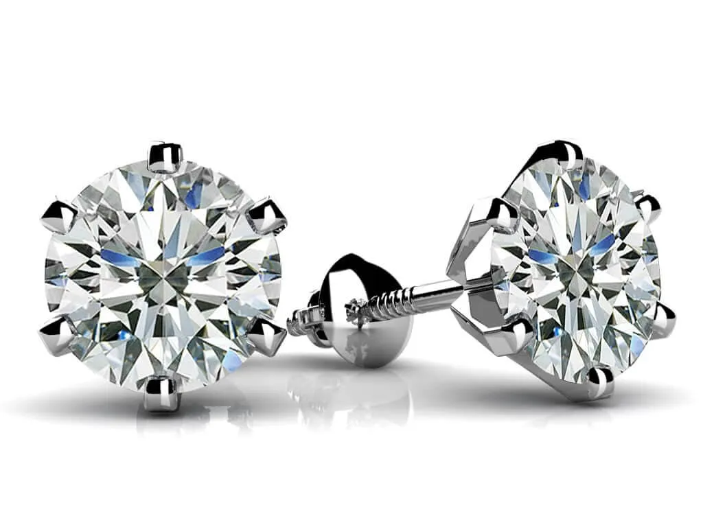 Classic Six Prong Diamond Stud Earrings with 0.50 ct.(finished) 4.0mm
