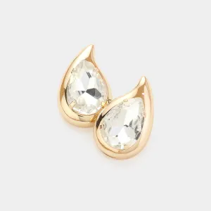 Clear Crystal Teardrop Stone Stud Earrings on Gold | Interview Earrings | 621918