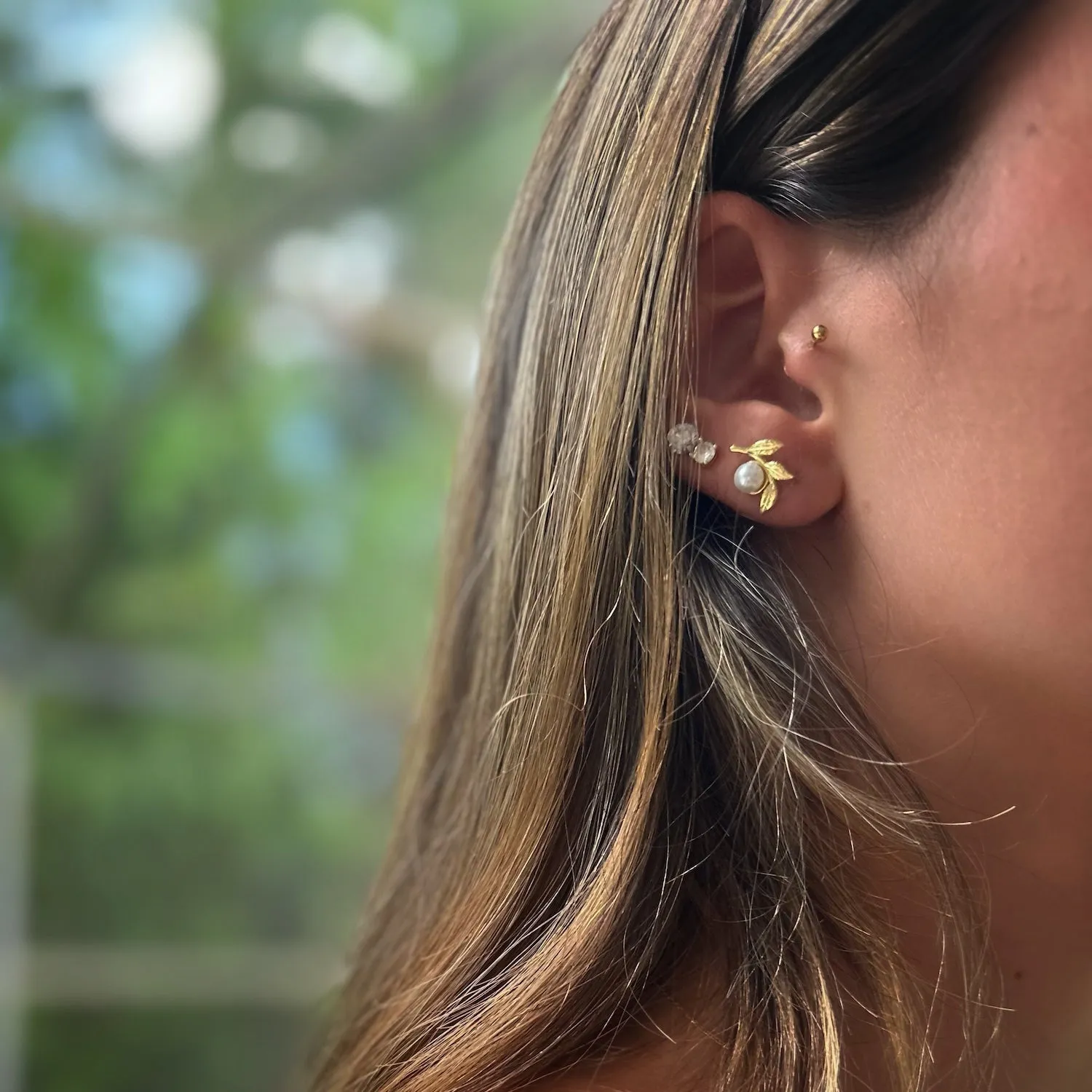 Cleopatra Pearl Floral Gold Earrings