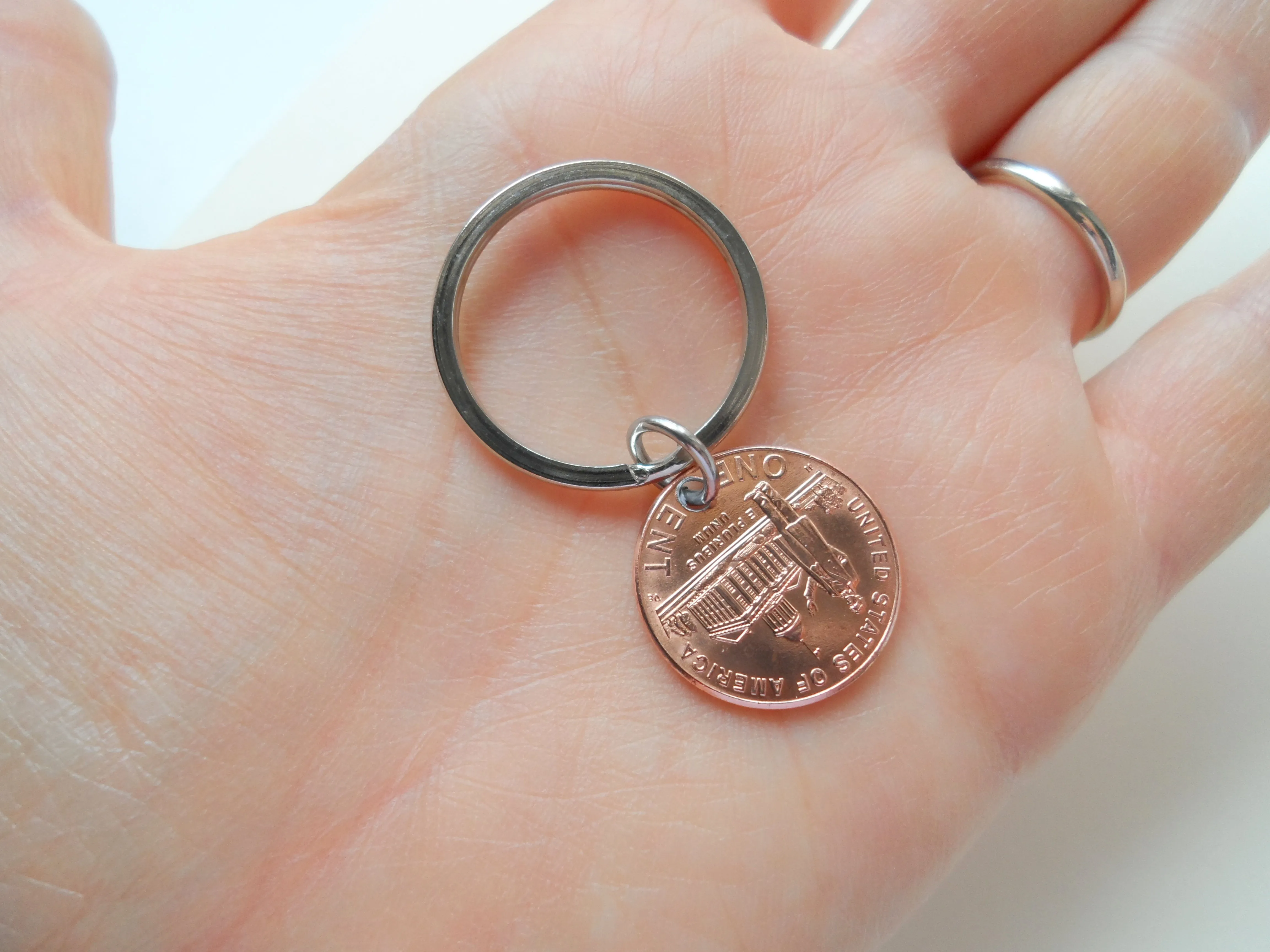 Clover Charm Layered Over 2009 Penny Keychain; 13 Year Anniversary Gift, Birthday Gift, Couples Keychain
