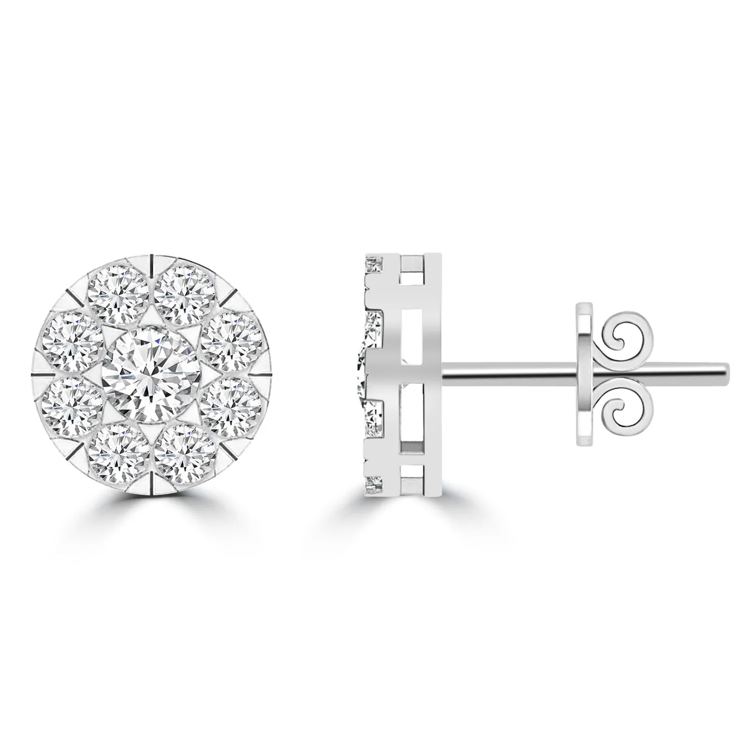 Cluster Diamond Stud Earrings with 0.33ct Diamonds in 9K White Gold - 9WECLUS33GH