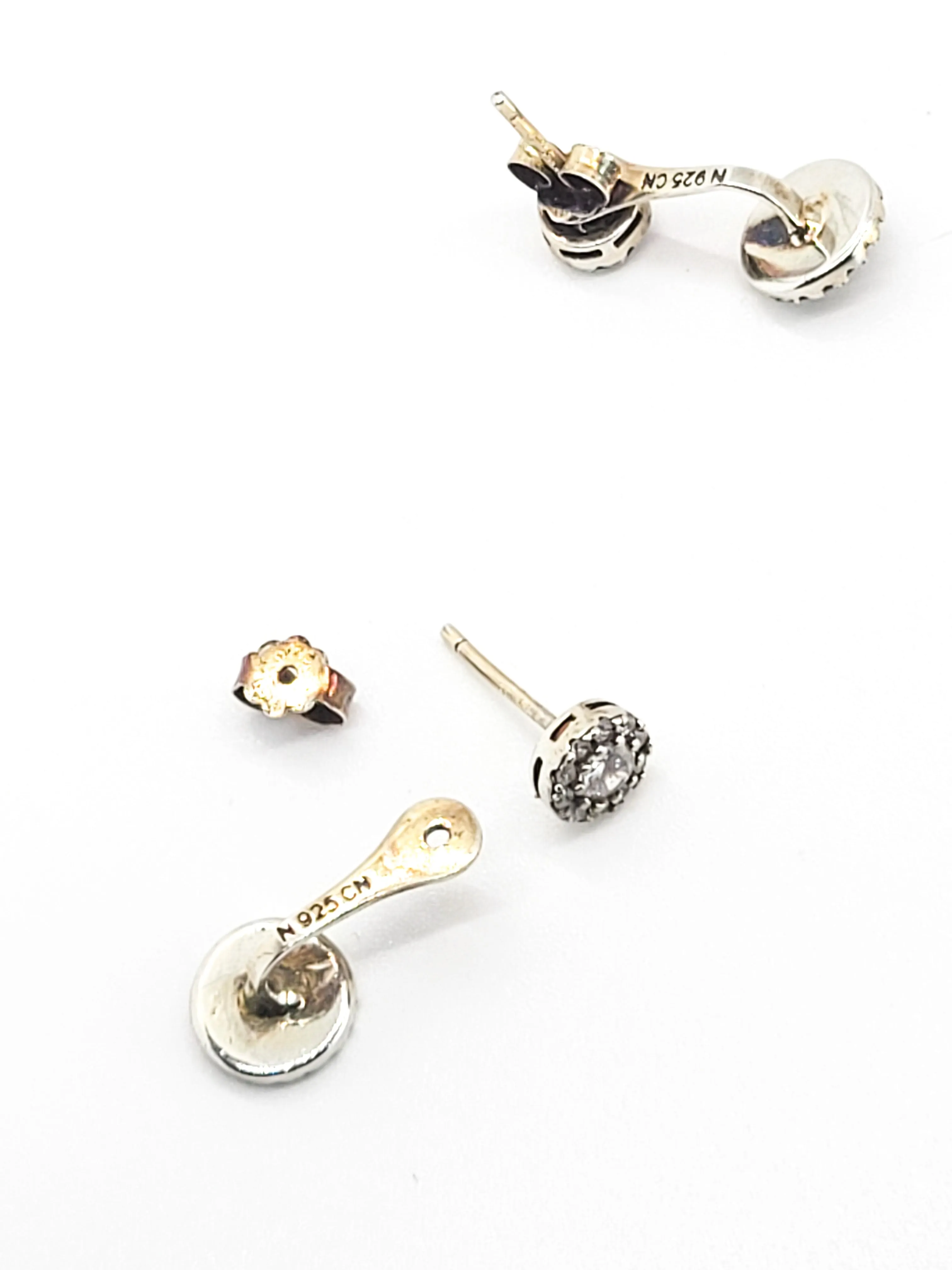 CN cubic zirconia CZ gold over sterling silver pave stud earrings with enhancer