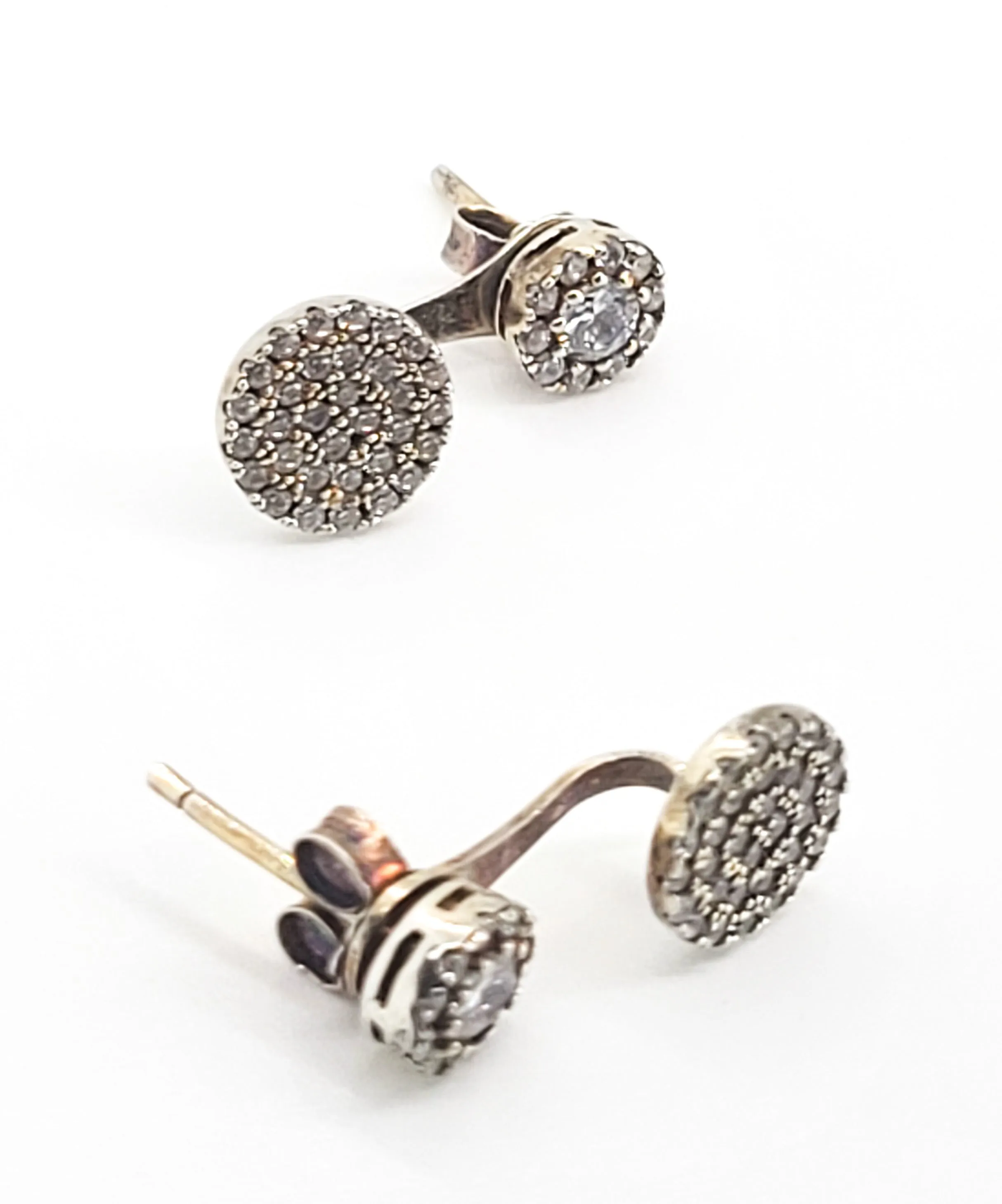 CN cubic zirconia CZ gold over sterling silver pave stud earrings with enhancer