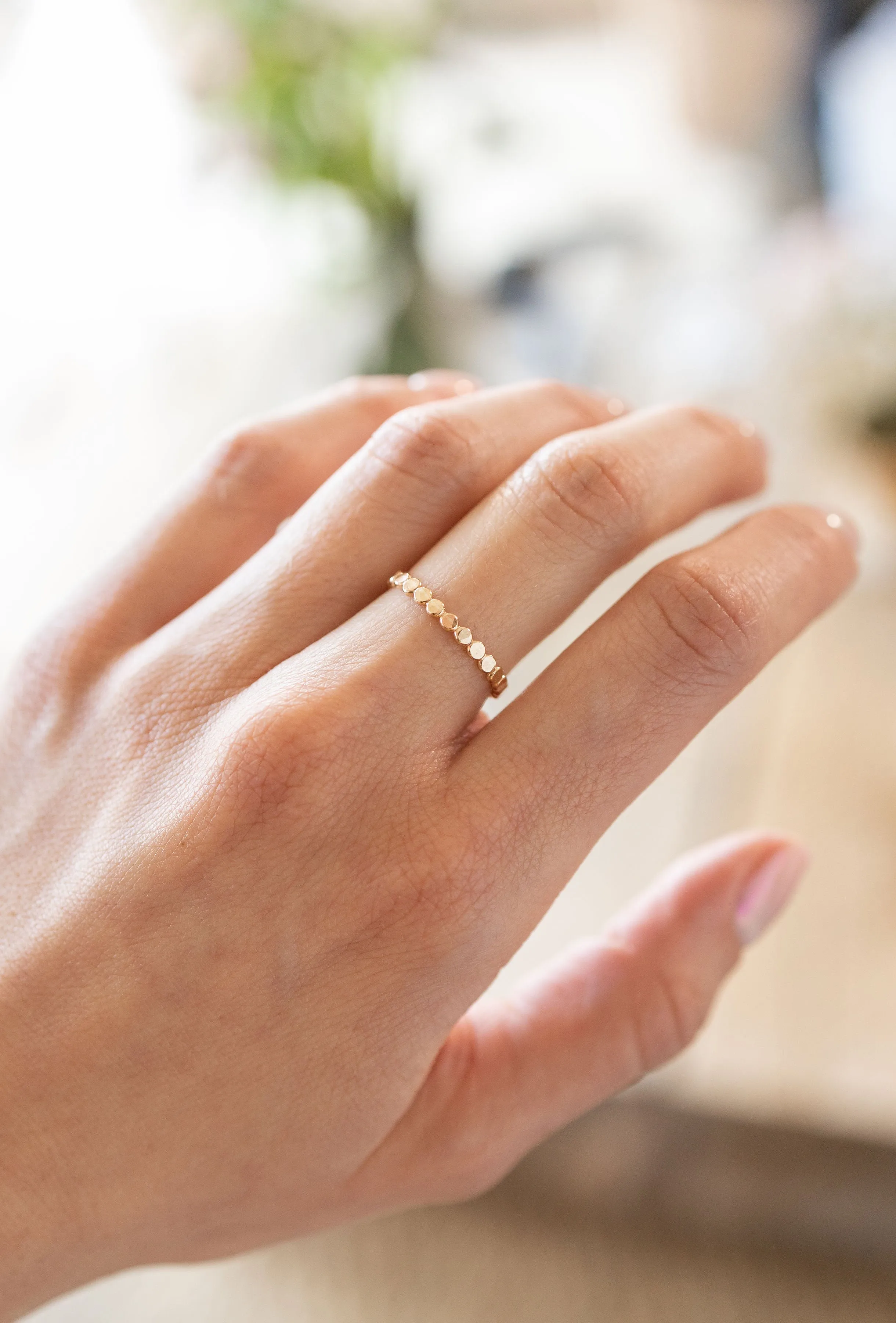 Coin Hammered Disc Ring in Gold