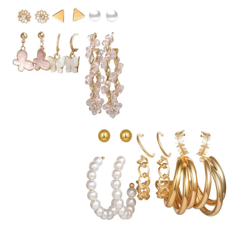 Combo of 12 Pair Chain & Pearl Hoop and Stud Earrings