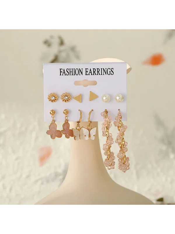 Combo of 12 Pair Chain & Pearl Hoop and Stud Earrings