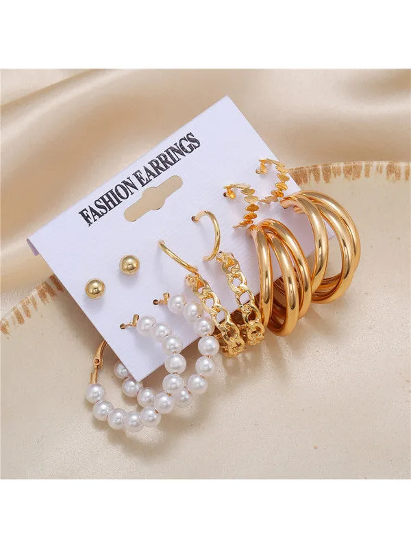 Combo of 12 Pair Chain & Pearl Hoop and Stud Earrings