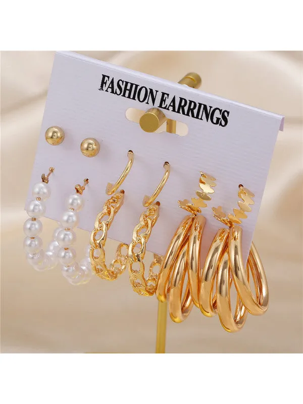 Combo of 12 Pair Chain & Pearl Hoop and Stud Earrings